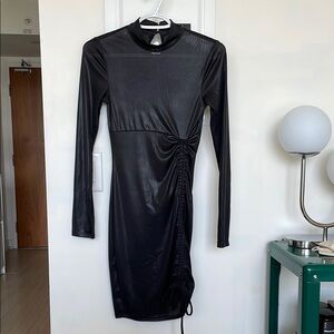 Black Long Sleeve Mini Dress with Adjustable Ruching